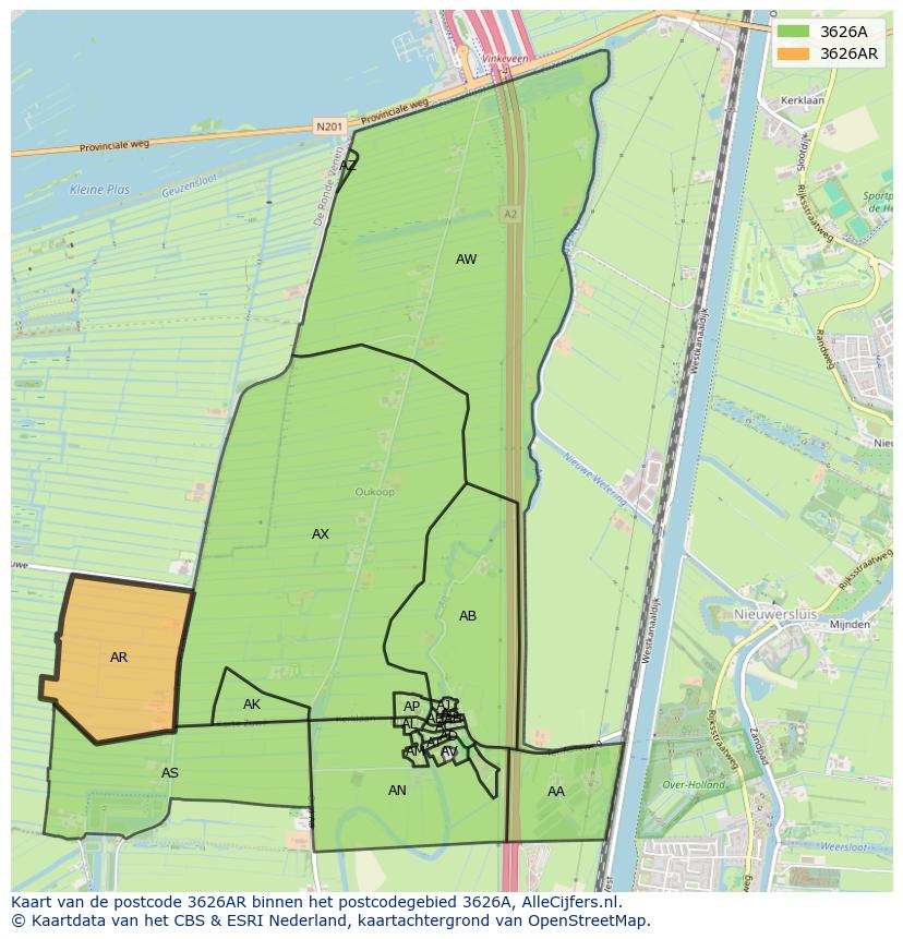 Afbeelding van het postcodegebied 3626 AR op de kaart.