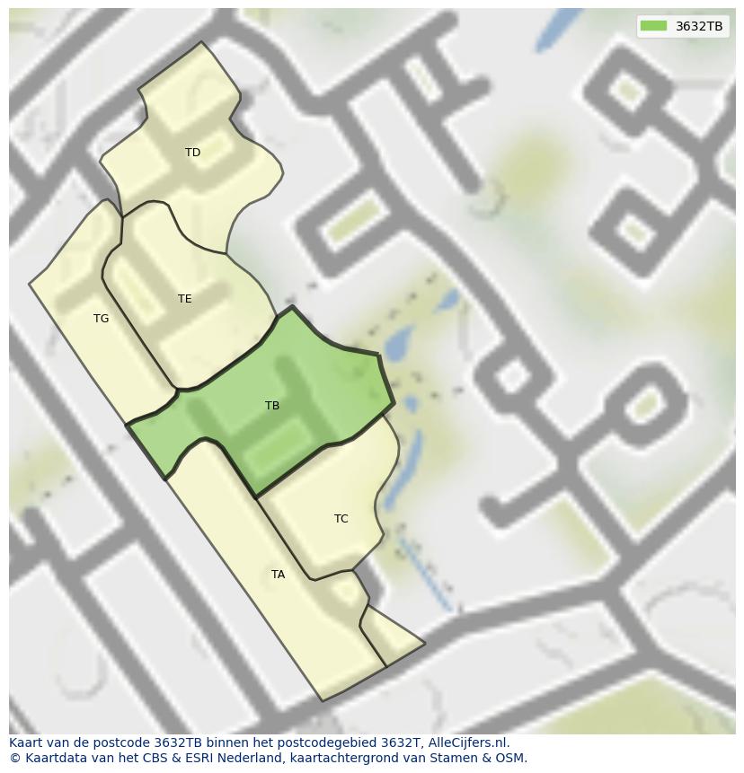 Afbeelding van het postcodegebied 3632 TB op de kaart.
