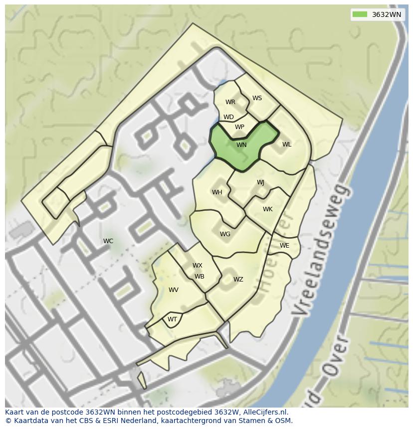 Afbeelding van het postcodegebied 3632 WN op de kaart.