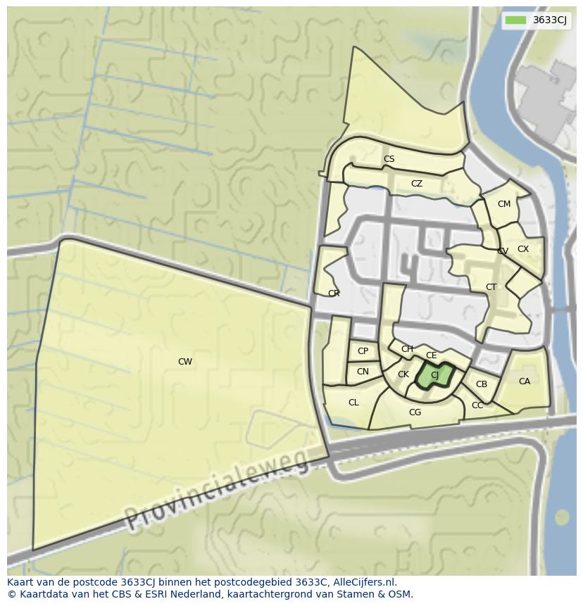 Afbeelding van het postcodegebied 3633 CJ op de kaart.