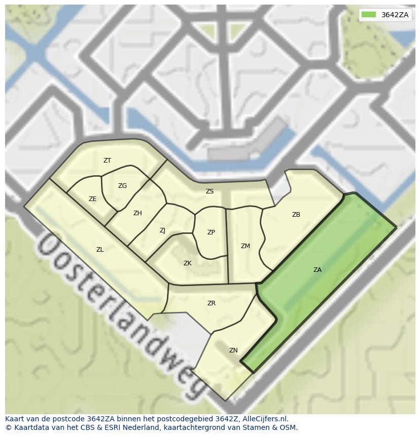 Afbeelding van het postcodegebied 3642 ZA op de kaart.
