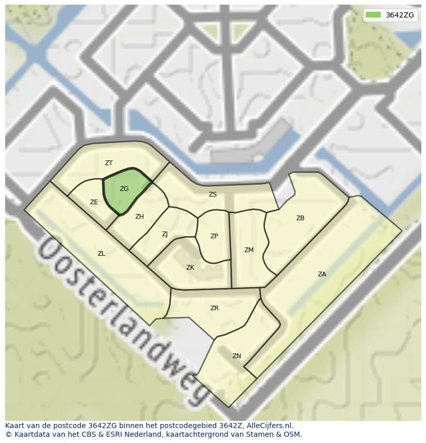 Afbeelding van het postcodegebied 3642 ZG op de kaart.
