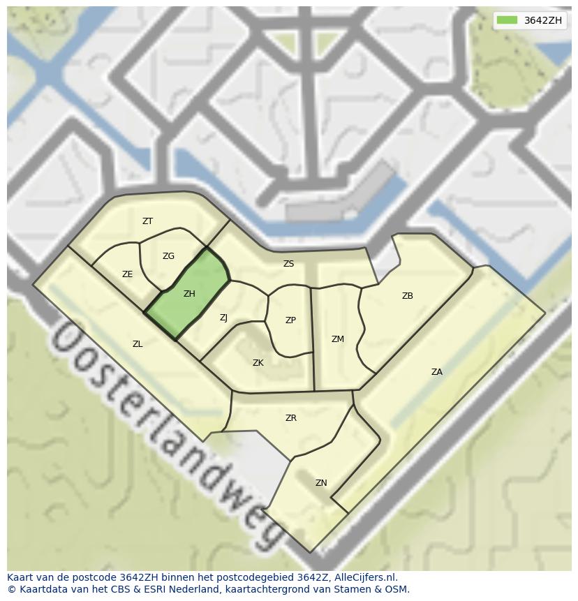 Afbeelding van het postcodegebied 3642 ZH op de kaart.