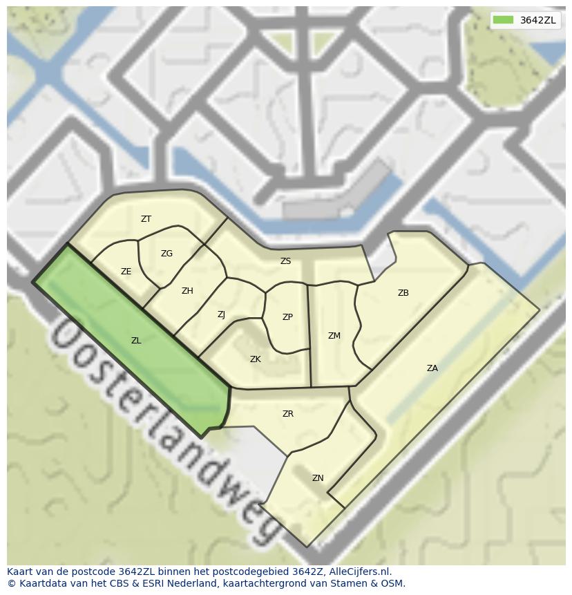 Afbeelding van het postcodegebied 3642 ZL op de kaart.