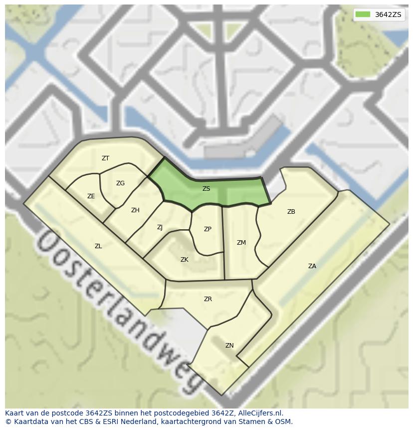 Afbeelding van het postcodegebied 3642 ZS op de kaart.