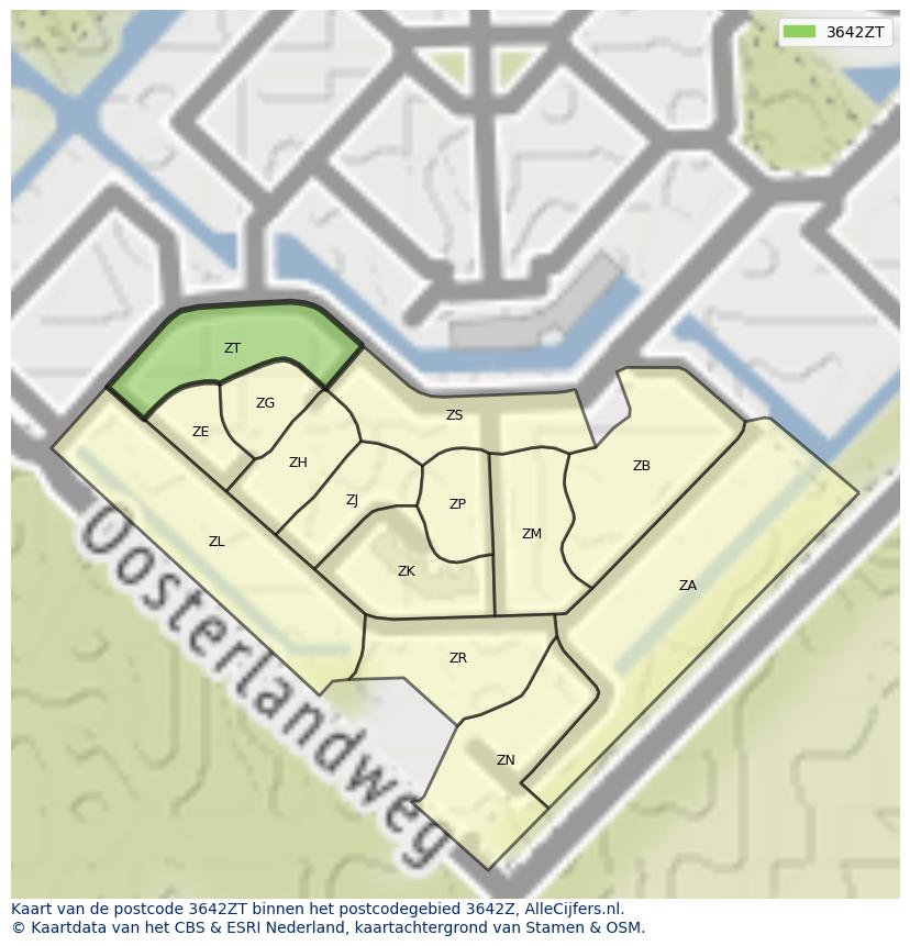 Afbeelding van het postcodegebied 3642 ZT op de kaart.