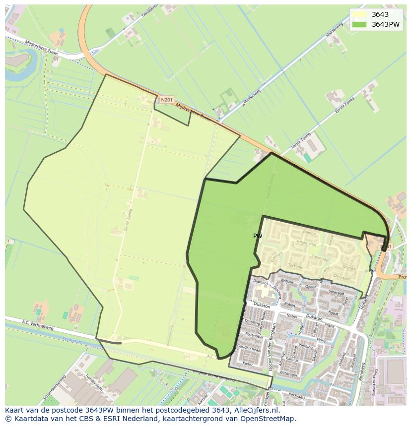 Afbeelding van het postcodegebied 3643 PW op de kaart.