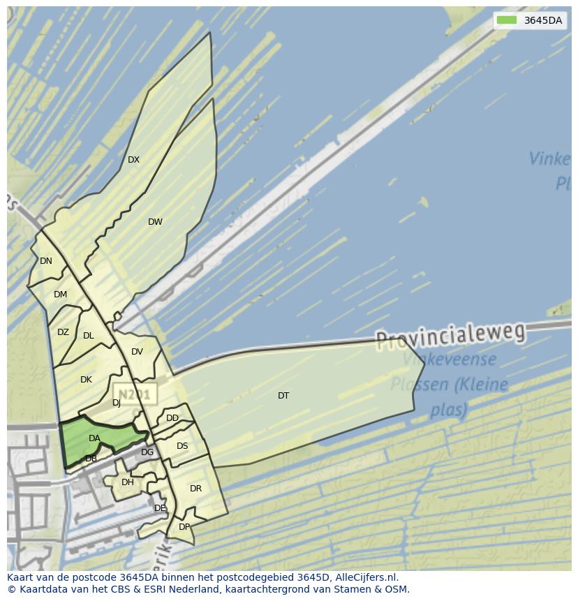 Afbeelding van het postcodegebied 3645 DA op de kaart.