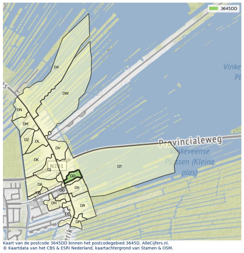 Afbeelding van het postcodegebied 3645 DD op de kaart.