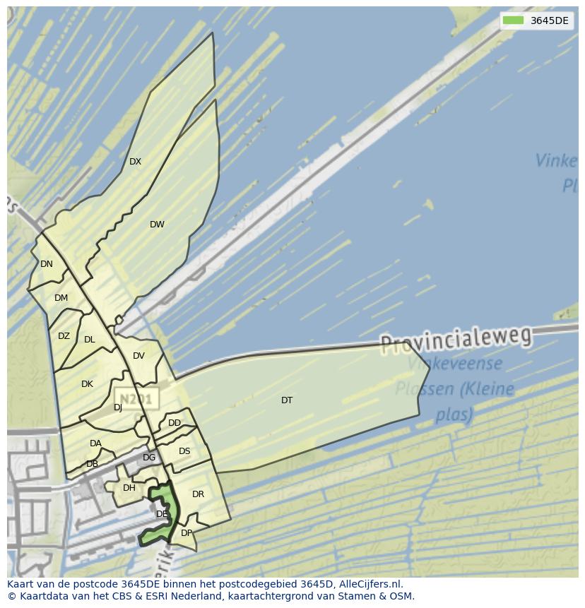 Afbeelding van het postcodegebied 3645 DE op de kaart.