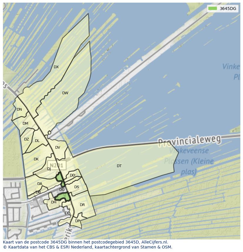 Afbeelding van het postcodegebied 3645 DG op de kaart.