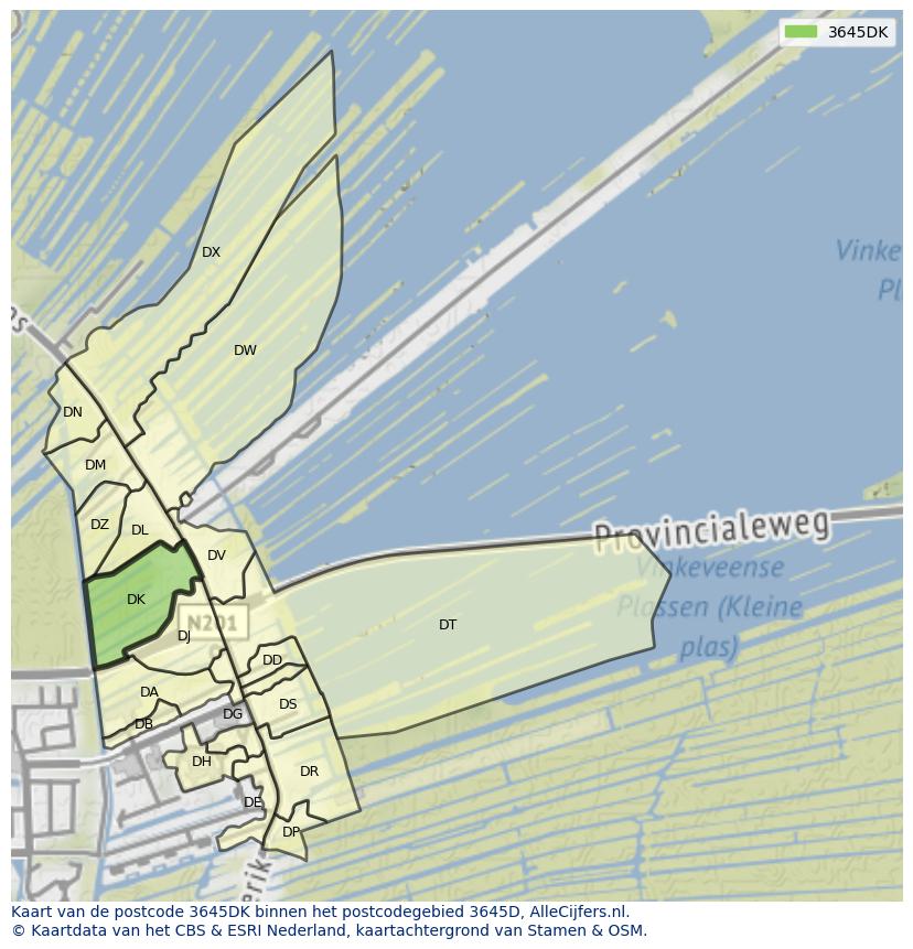 Afbeelding van het postcodegebied 3645 DK op de kaart.