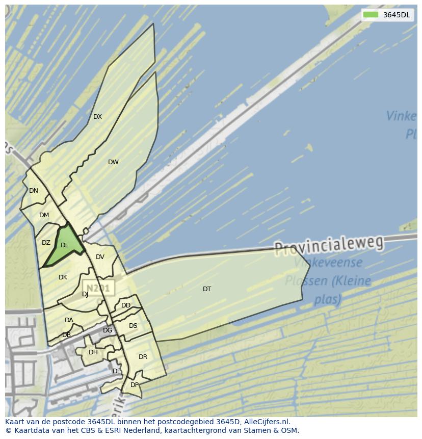 Afbeelding van het postcodegebied 3645 DL op de kaart.