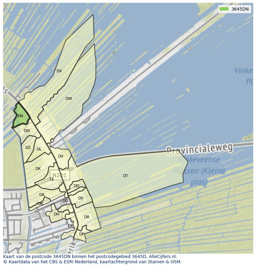 Afbeelding van het postcodegebied 3645 DN op de kaart.