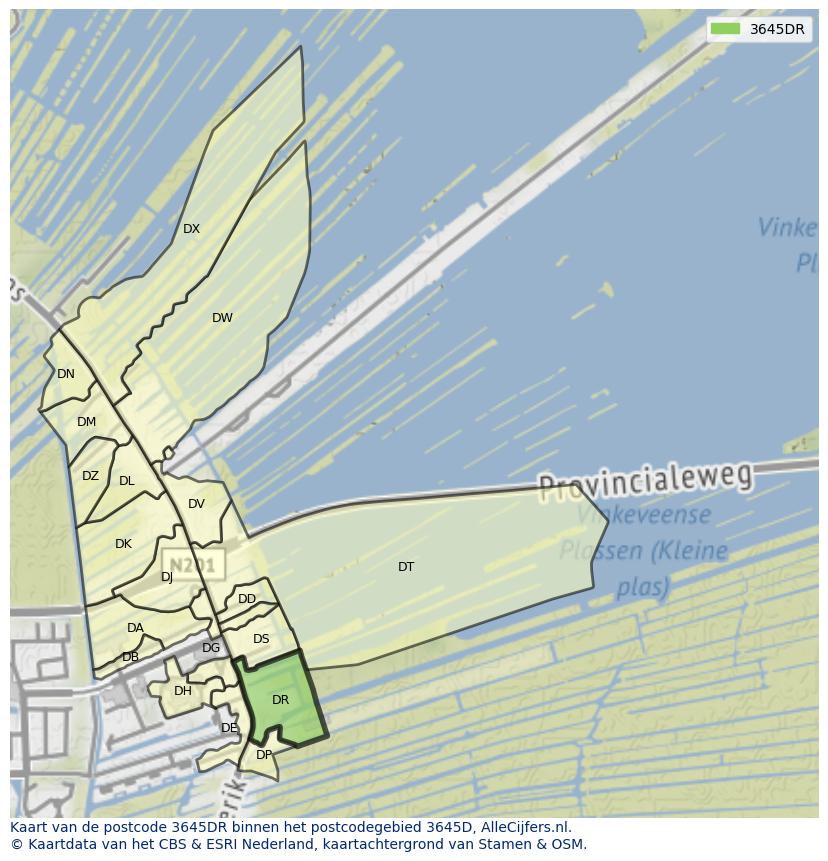 Afbeelding van het postcodegebied 3645 DR op de kaart.