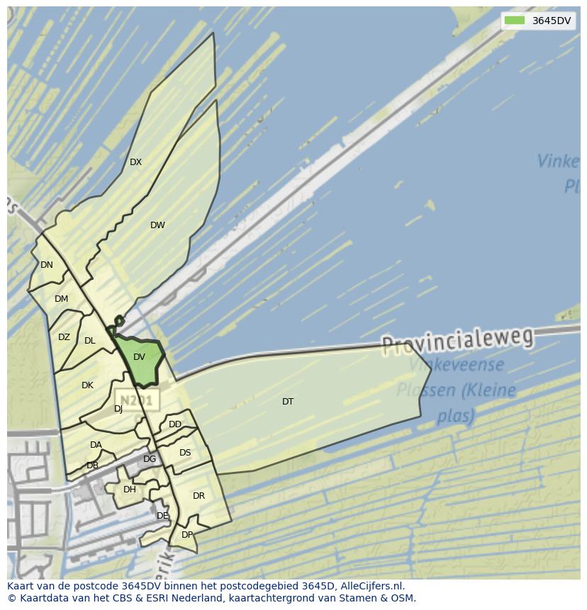 Afbeelding van het postcodegebied 3645 DV op de kaart.