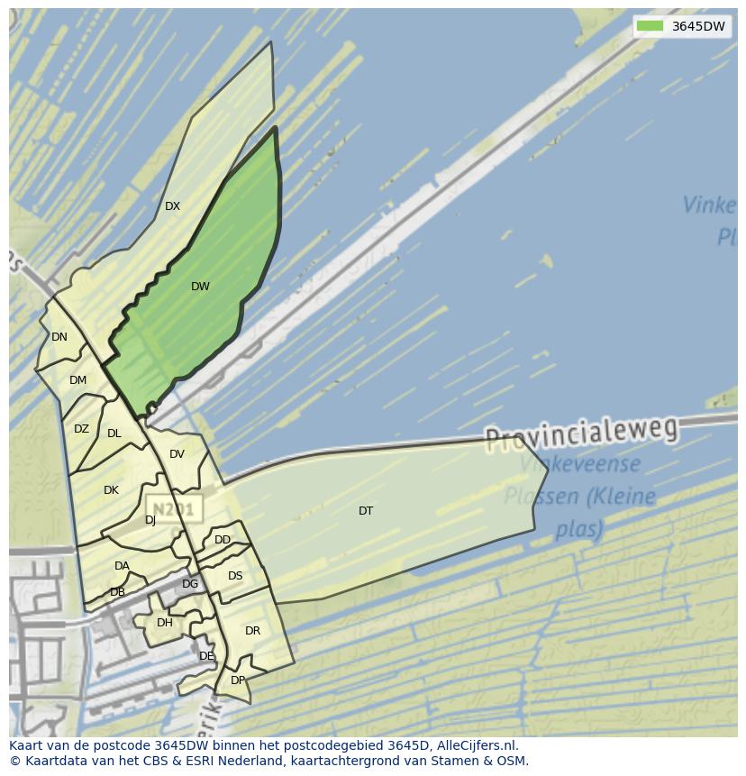 Afbeelding van het postcodegebied 3645 DW op de kaart.