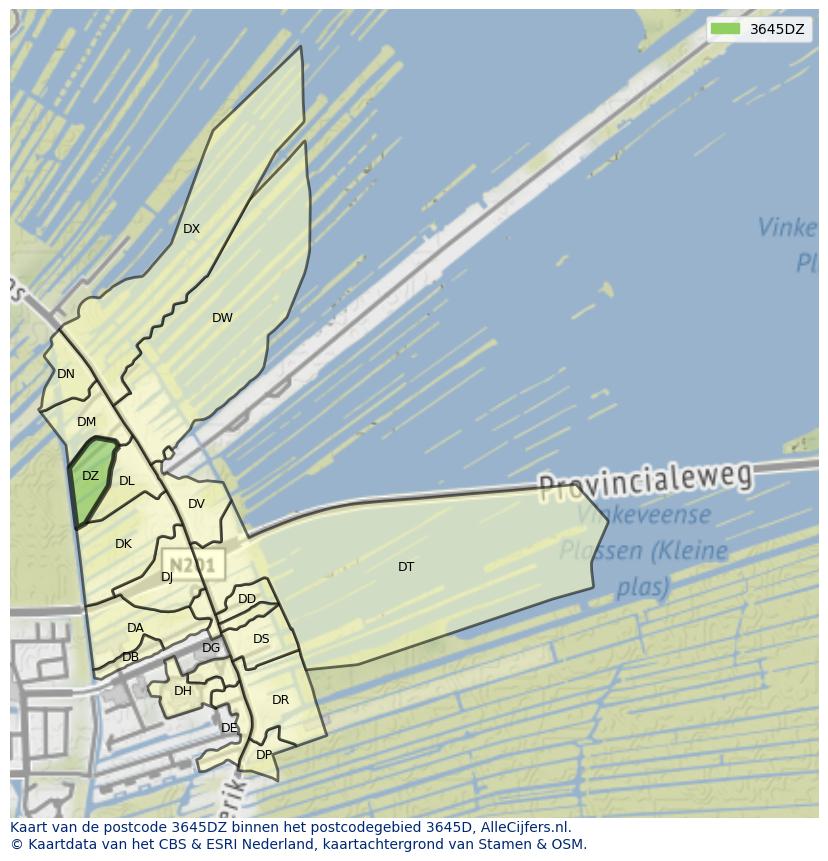 Afbeelding van het postcodegebied 3645 DZ op de kaart.