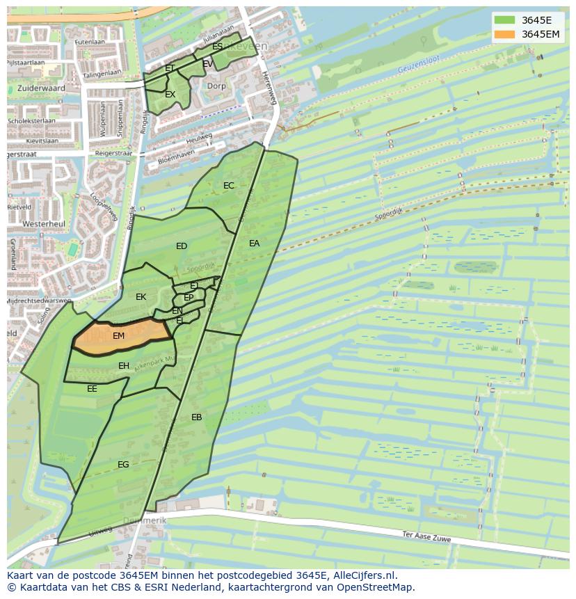 Afbeelding van het postcodegebied 3645 EM op de kaart.