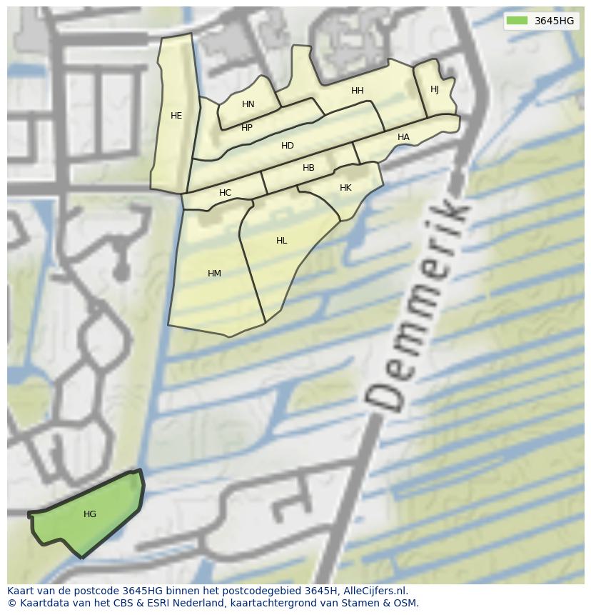 Afbeelding van het postcodegebied 3645 HG op de kaart.