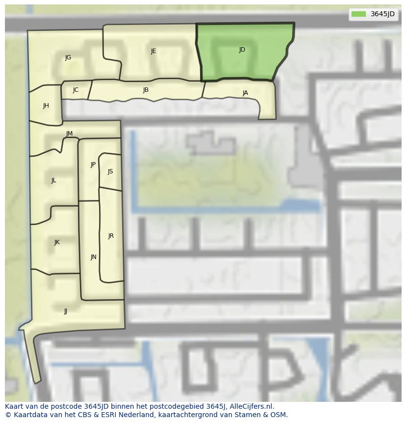 Afbeelding van het postcodegebied 3645 JD op de kaart.