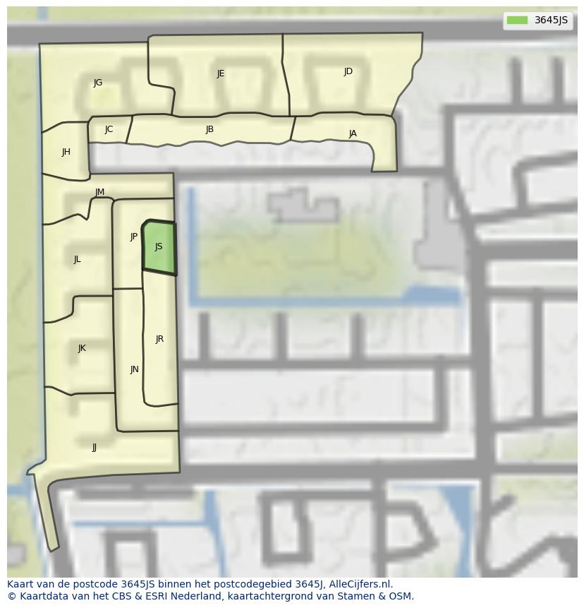 Afbeelding van het postcodegebied 3645 JS op de kaart.