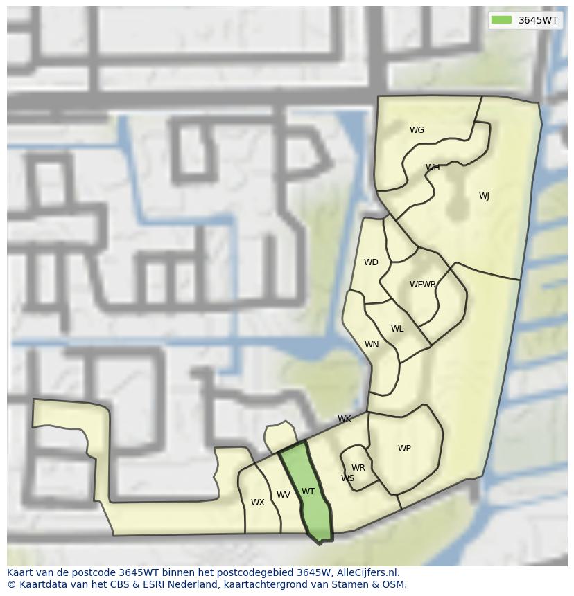 Afbeelding van het postcodegebied 3645 WT op de kaart.