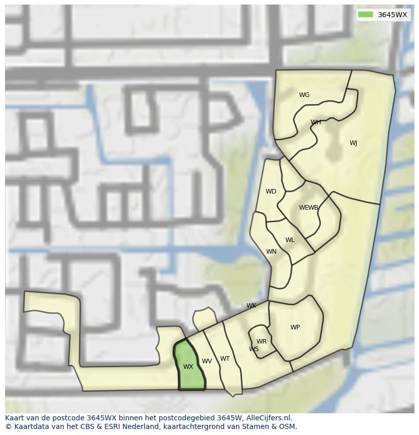 Afbeelding van het postcodegebied 3645 WX op de kaart.