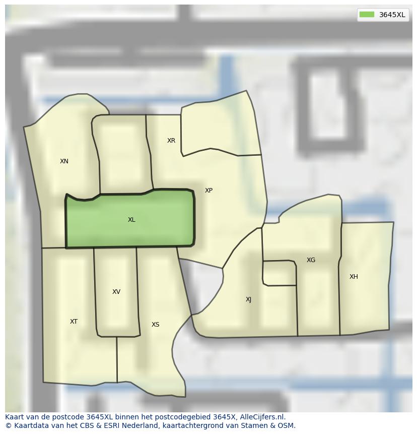 Afbeelding van het postcodegebied 3645 XL op de kaart.