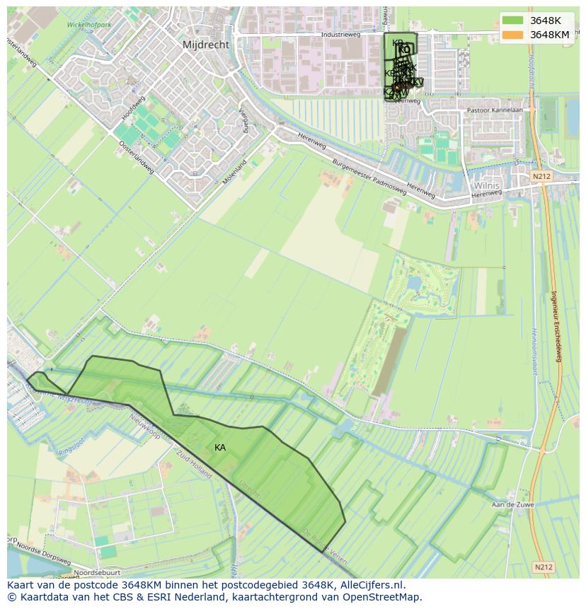 Afbeelding van het postcodegebied 3648 KM op de kaart.