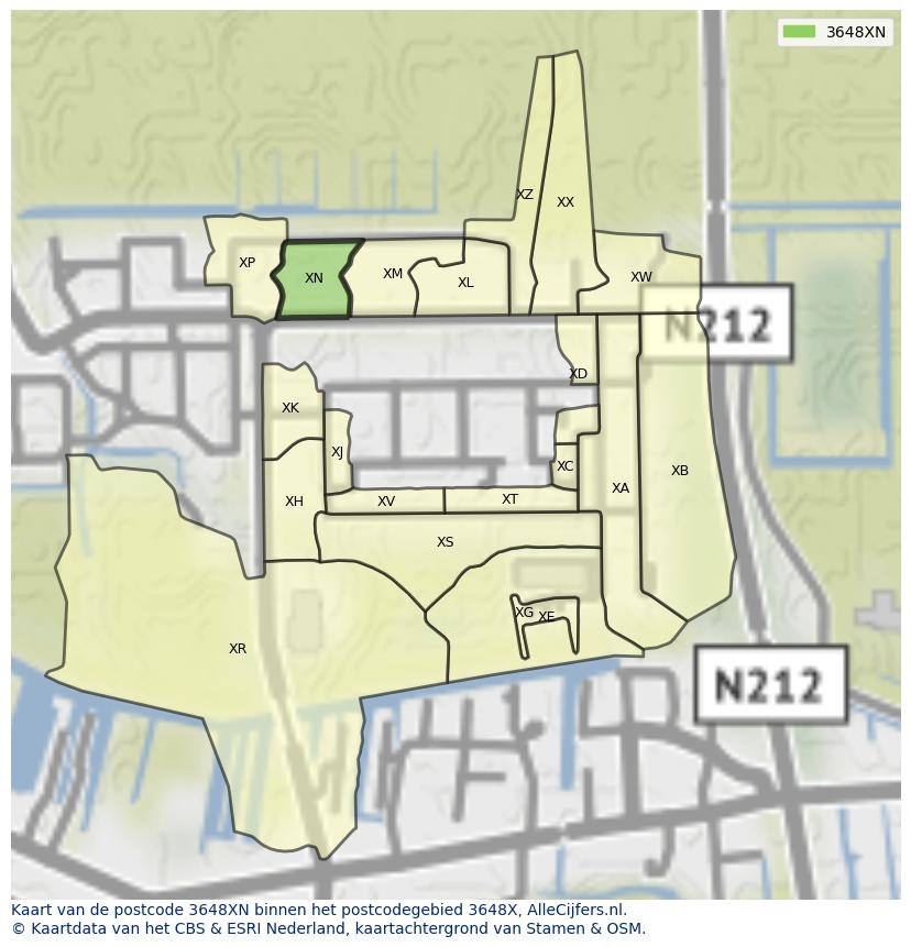 Afbeelding van het postcodegebied 3648 XN op de kaart.