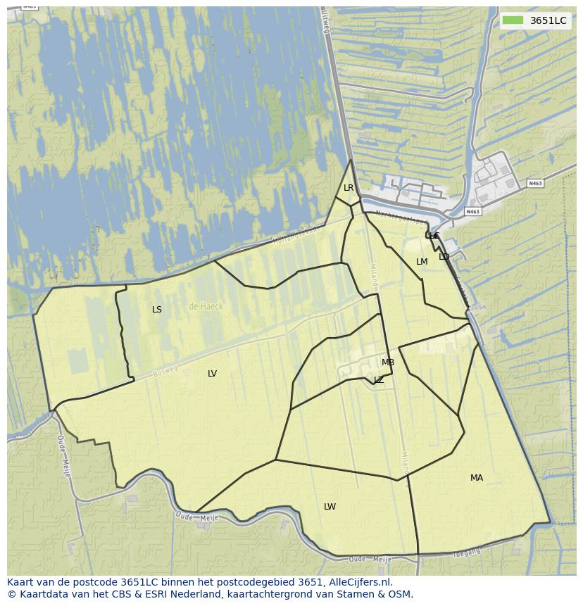 Afbeelding van het postcodegebied 3651 LC op de kaart.