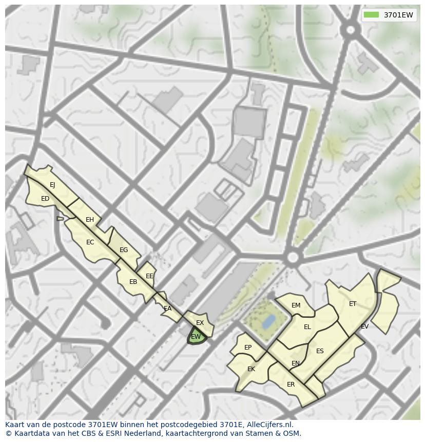 Afbeelding van het postcodegebied 3701 EW op de kaart.