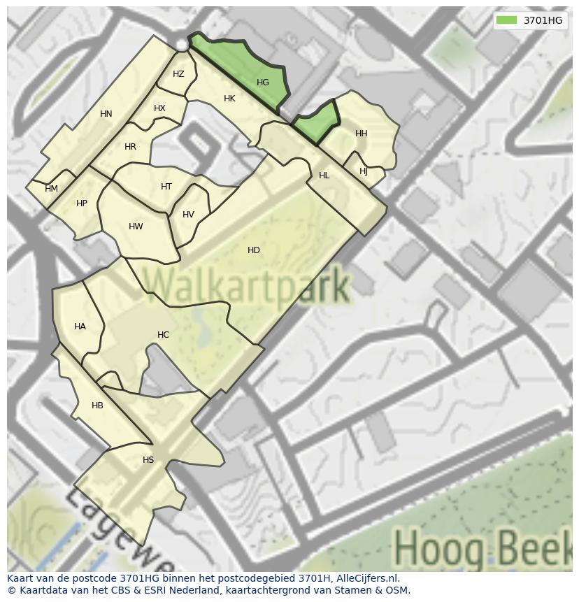 Afbeelding van het postcodegebied 3701 HG op de kaart.