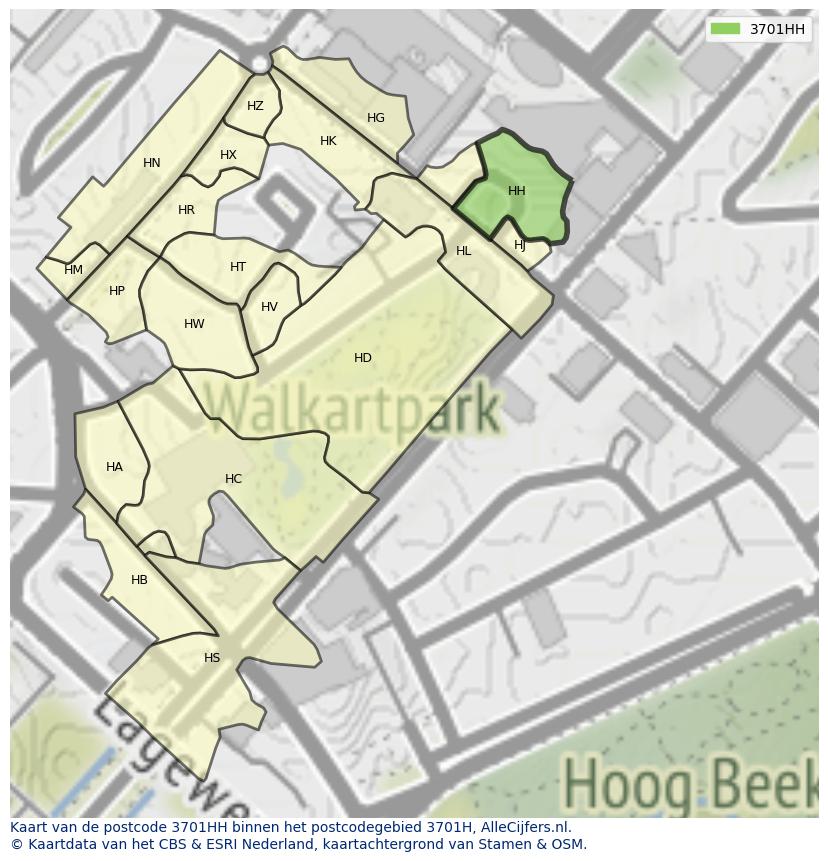 Afbeelding van het postcodegebied 3701 HH op de kaart.