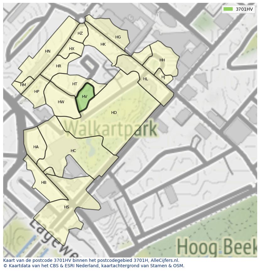 Afbeelding van het postcodegebied 3701 HV op de kaart.