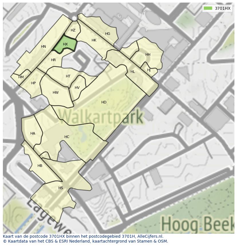 Afbeelding van het postcodegebied 3701 HX op de kaart.