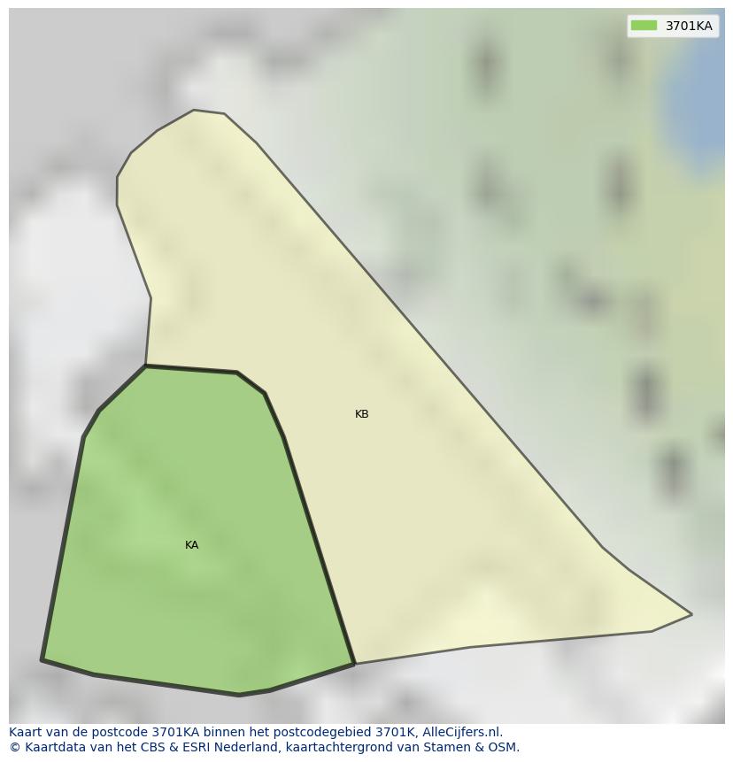 Afbeelding van het postcodegebied 3701 KA op de kaart.