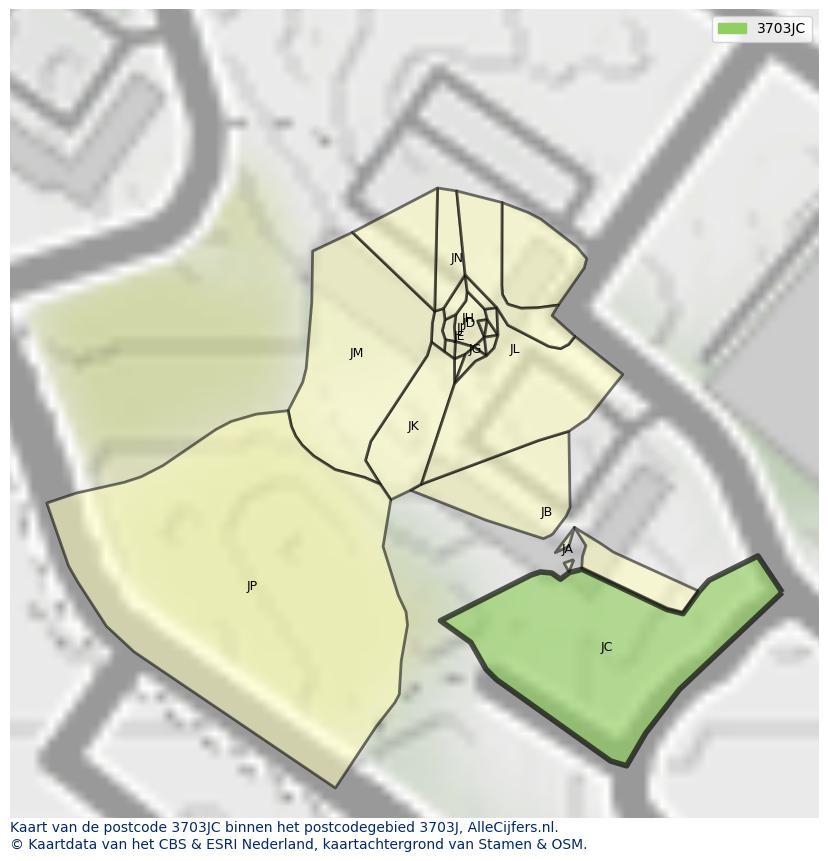 Afbeelding van het postcodegebied 3703 JC op de kaart.