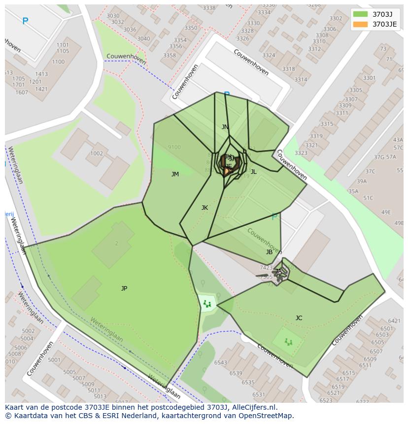 Afbeelding van het postcodegebied 3703 JE op de kaart.