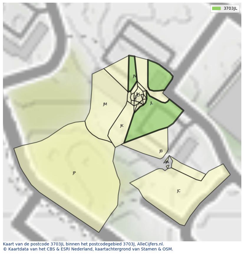 Afbeelding van het postcodegebied 3703 JL op de kaart.