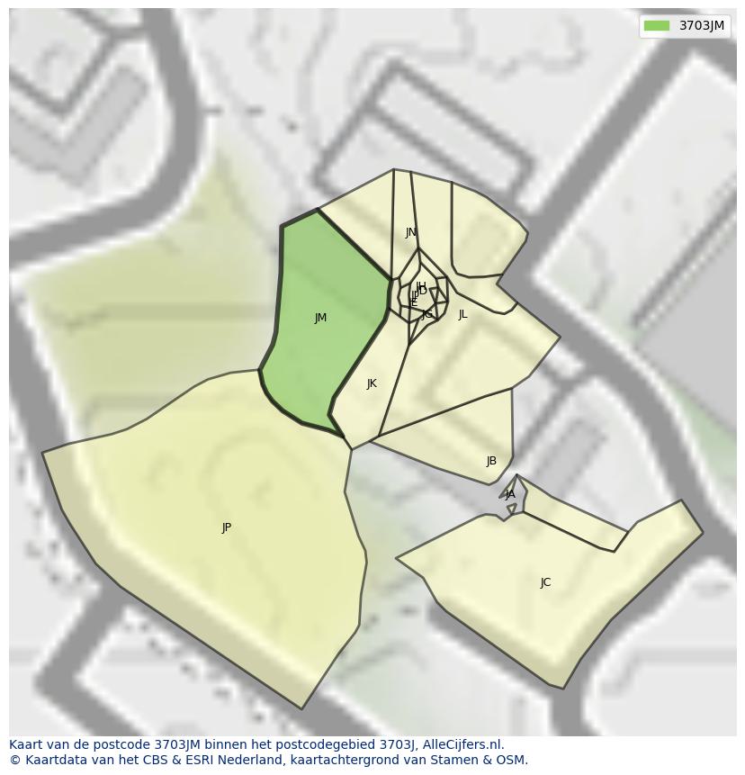 Afbeelding van het postcodegebied 3703 JM op de kaart.