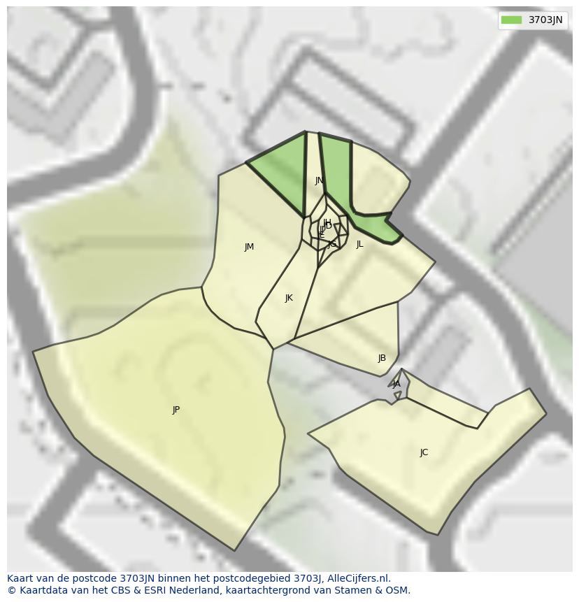 Afbeelding van het postcodegebied 3703 JN op de kaart.