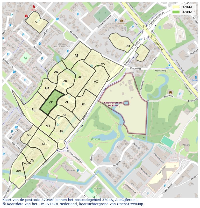 Afbeelding van het postcodegebied 3704 AP op de kaart.