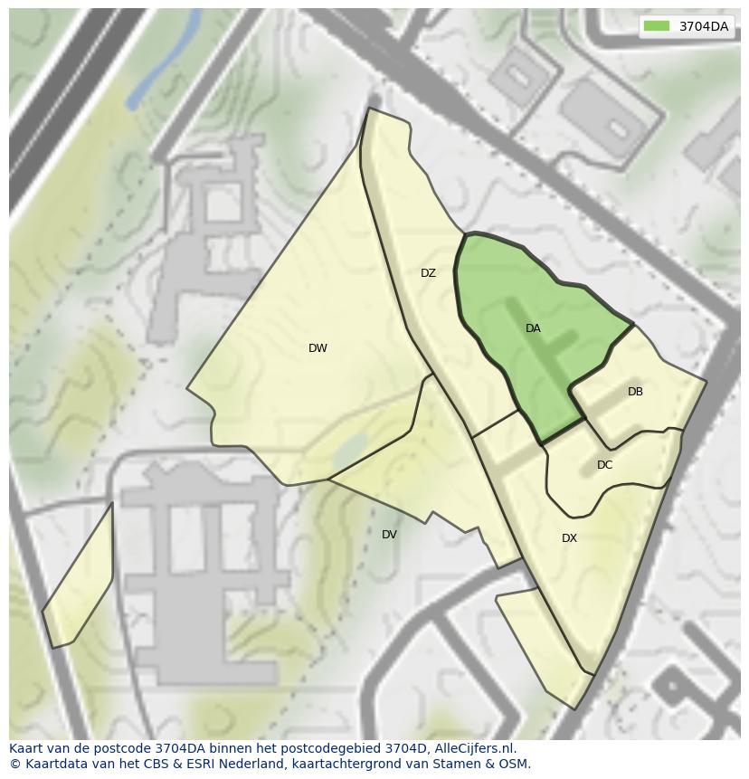 Afbeelding van het postcodegebied 3704 DA op de kaart.