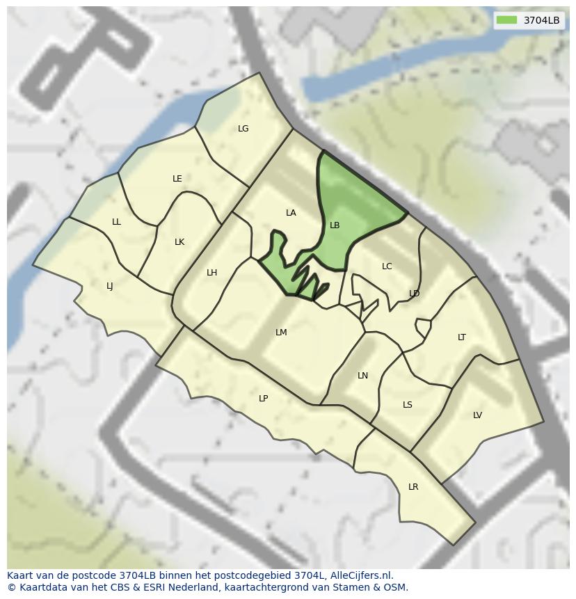 Afbeelding van het postcodegebied 3704 LB op de kaart.
