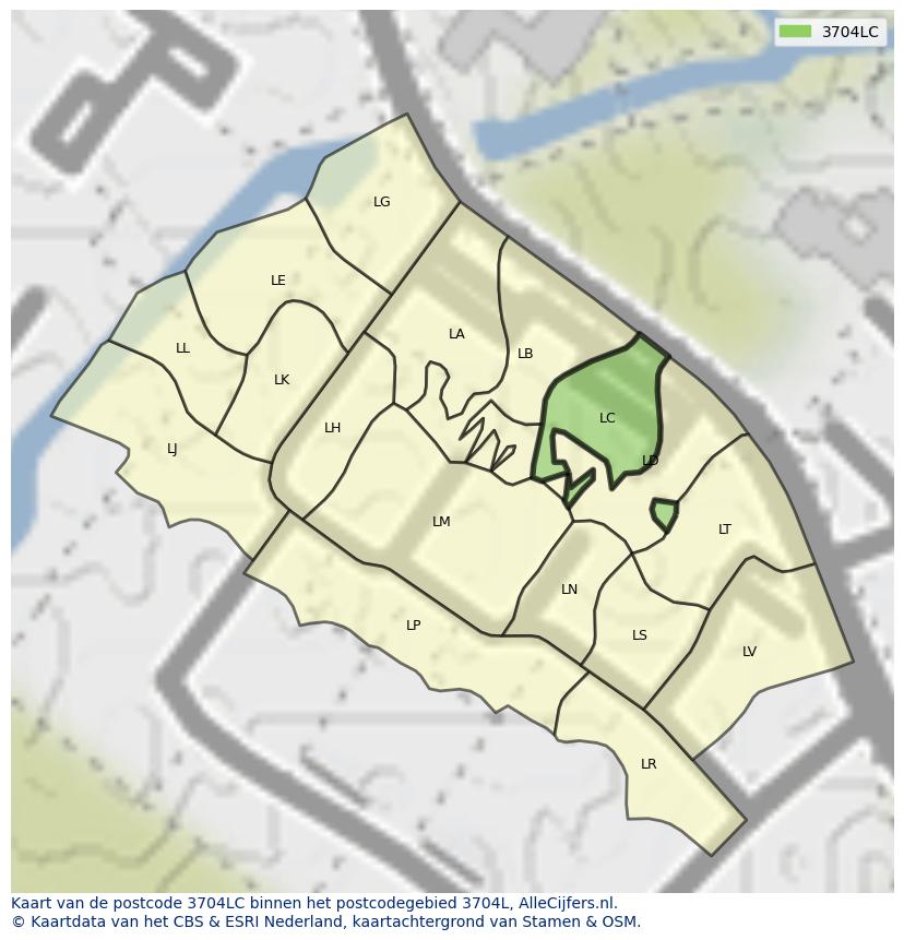 Afbeelding van het postcodegebied 3704 LC op de kaart.