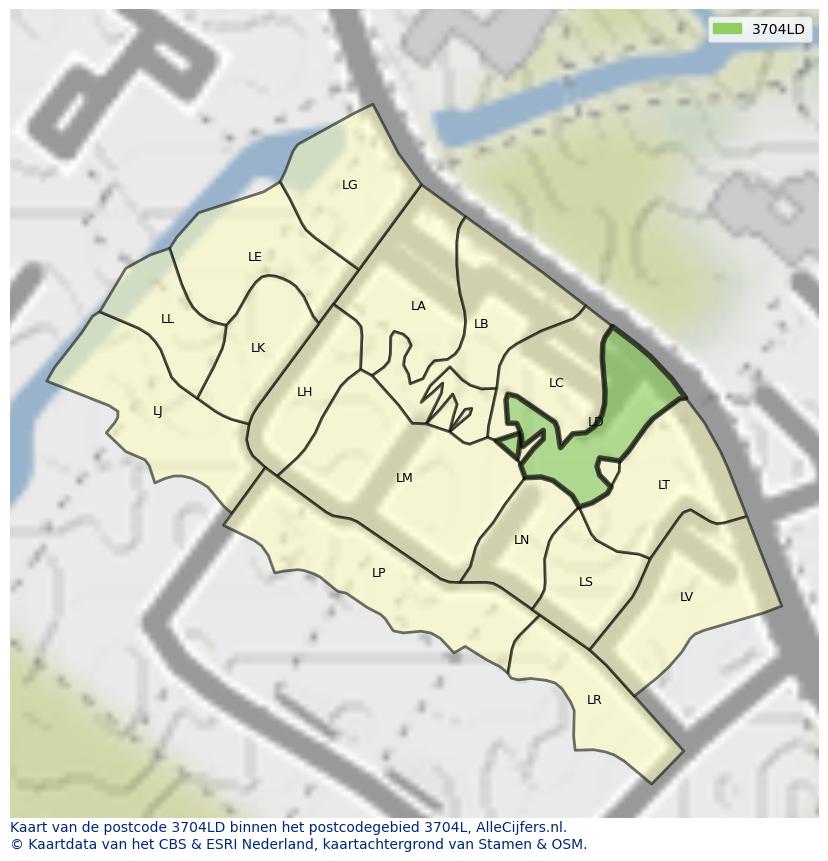 Afbeelding van het postcodegebied 3704 LD op de kaart.