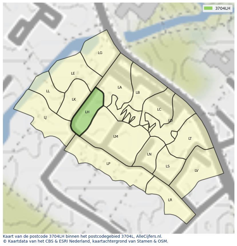 Afbeelding van het postcodegebied 3704 LH op de kaart.