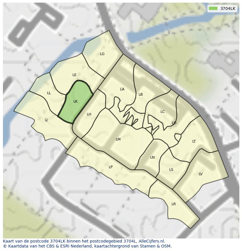 Afbeelding van het postcodegebied 3704 LK op de kaart.